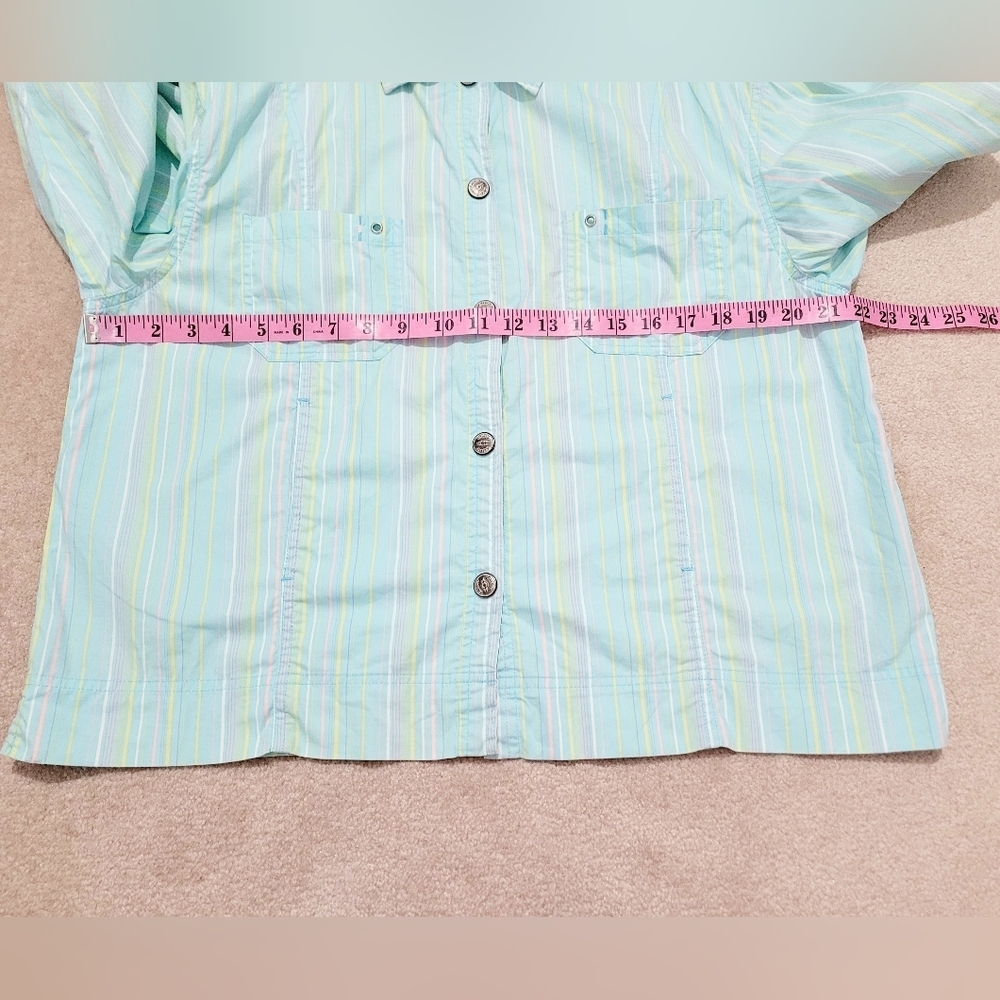 Lulu-B Women’s Button Front Jacket Shirt Pastel Stripe Cotton Blend Size Large - Picture 8 of 14